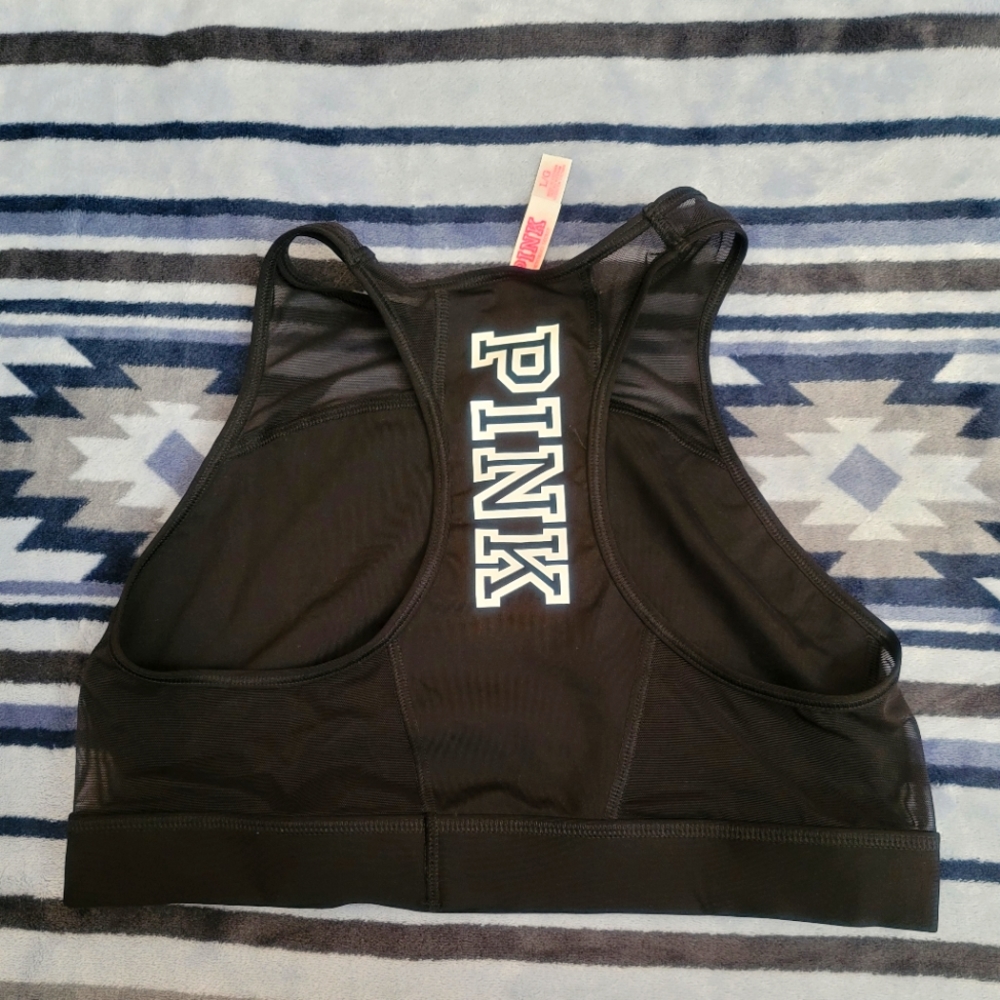 Victoria's Secret PINK Mesh High Neck Sports Bra Racerback Size L Black